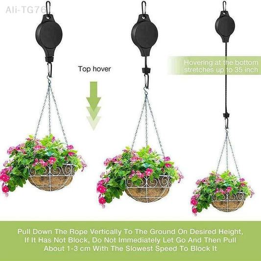 Adjustable Retractable Plant Pulley Hanger Hook | Pots & Baskets Plant Pulley Hanger Peaceful Pleasures Health and Wellness