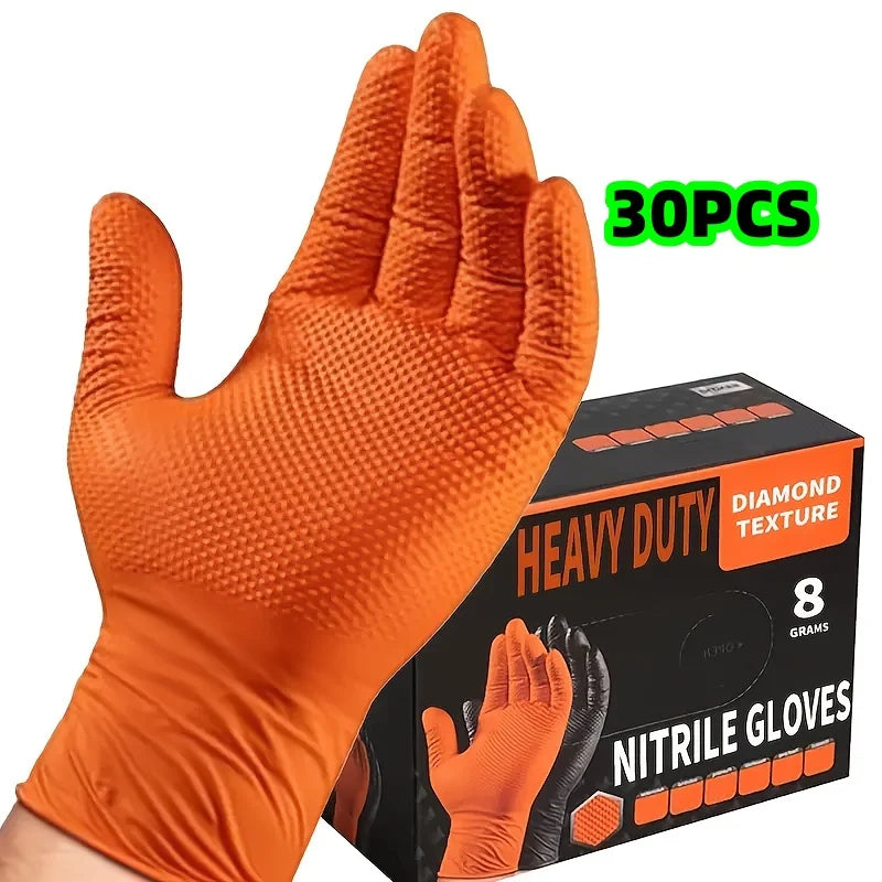 30-Pack (15 Pairs) of Orange Nitrile Gloves with Raised Diamond Texture, Suitable for Auto Repair, Outdoor Use, Kitchen and Household Cleaning, and Are Versatile for Multiple Cleaning Scenarios Peaceful Pleasures Health and Wellness 30Pcs