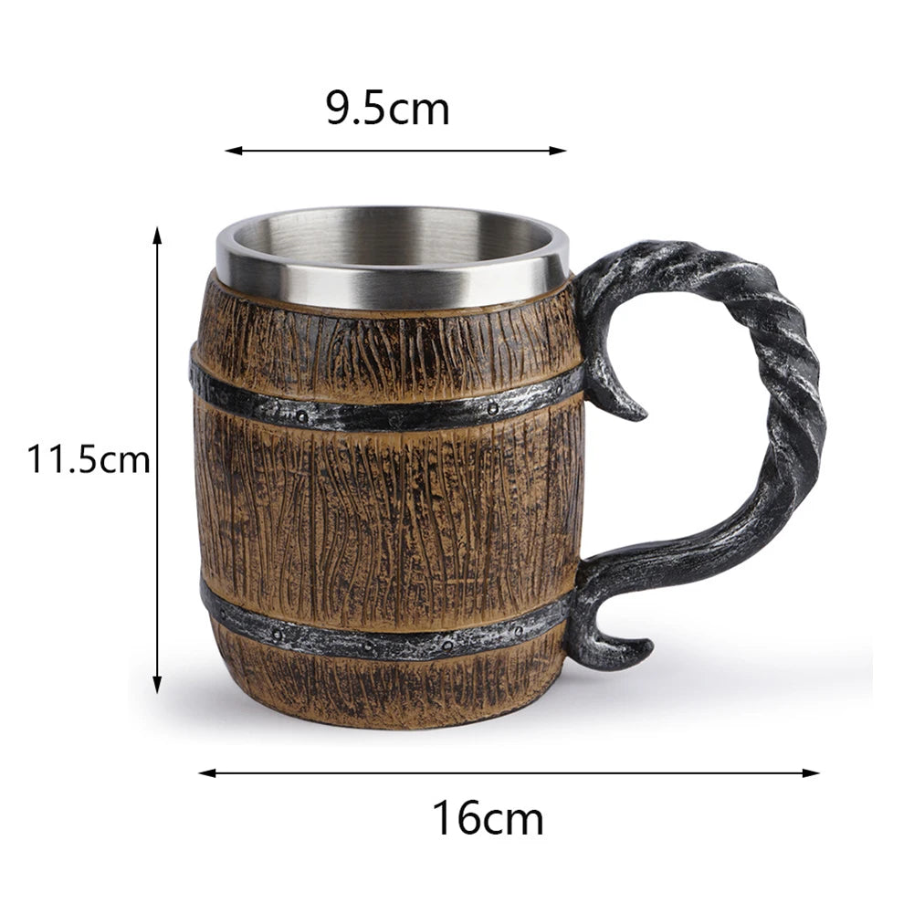 Wooden Barrel Beer Mug | Retro Double-Wall Resin & Steel