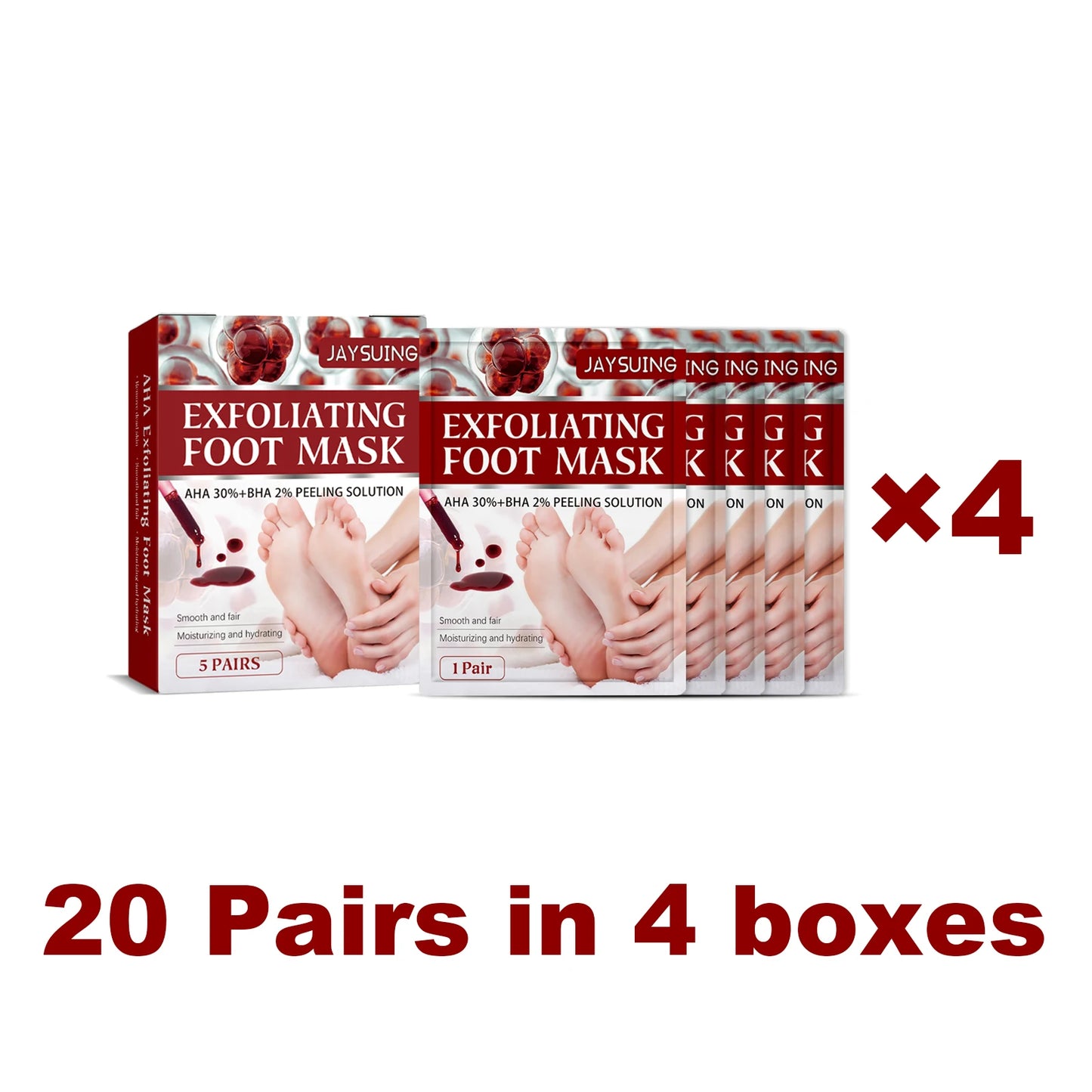 Jaysuing Exfoliating Foot Mask Moisturizing Pedicure Anti Crack Heel Foot Dead Skin Remover for Men Women Foot Care Beauty Peaceful Pleasures Health and Wellness 20 pairs in 4 boxes