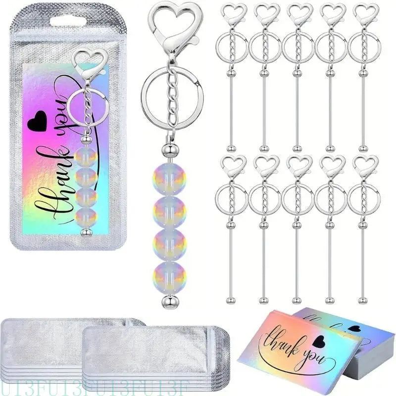 10-Pack Silver Heart Beadable Keychains | DIY Christening Gift