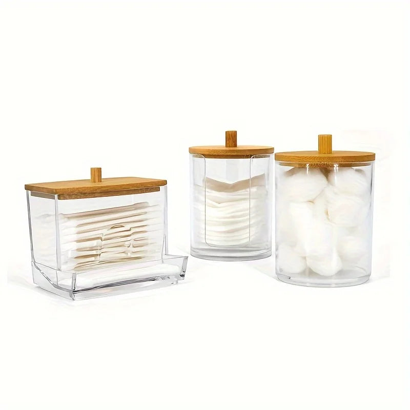 Clear Acrylic Makeup Organizer – Cotton Pad & Swab Holder Cosmetic Storage Jar