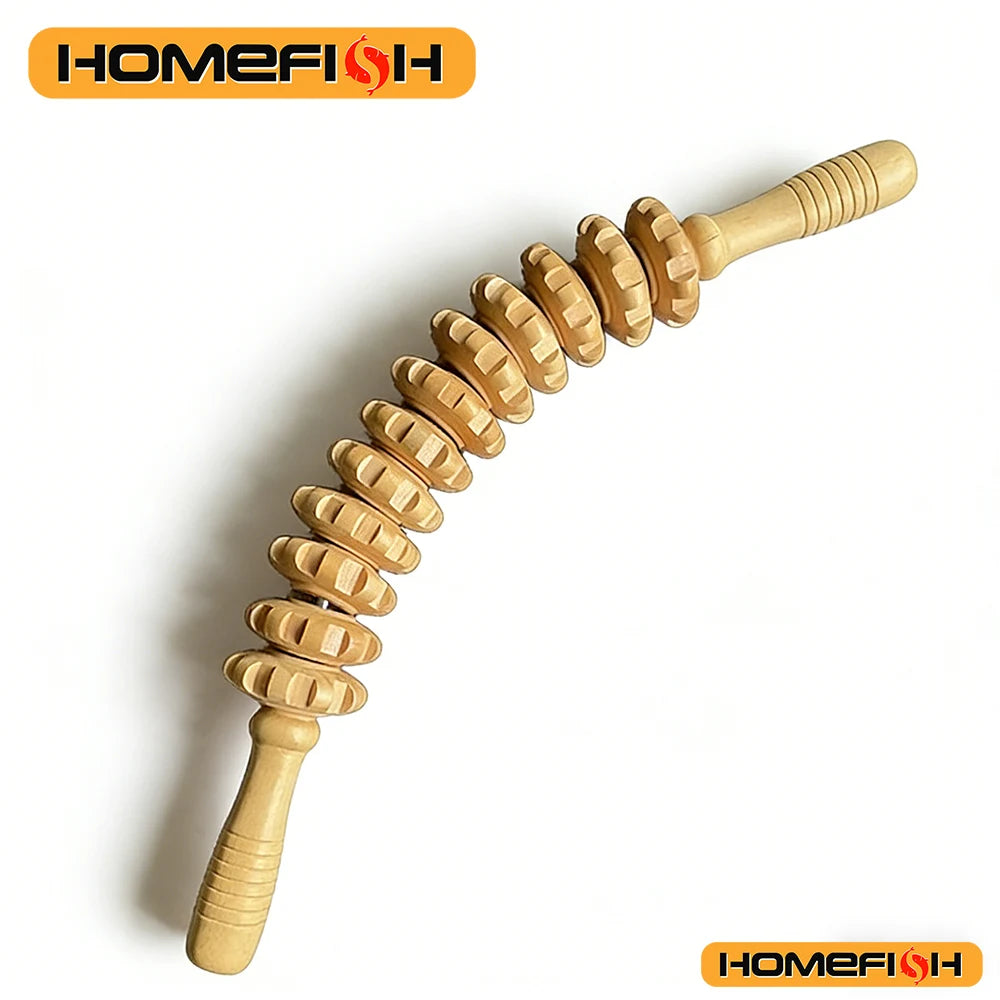 Anti-Slip Handle Wooden Gear Arm, Leg/Hip/Back Deep Massage Roller Peaceful Pleasures Health and Wellness Ivory