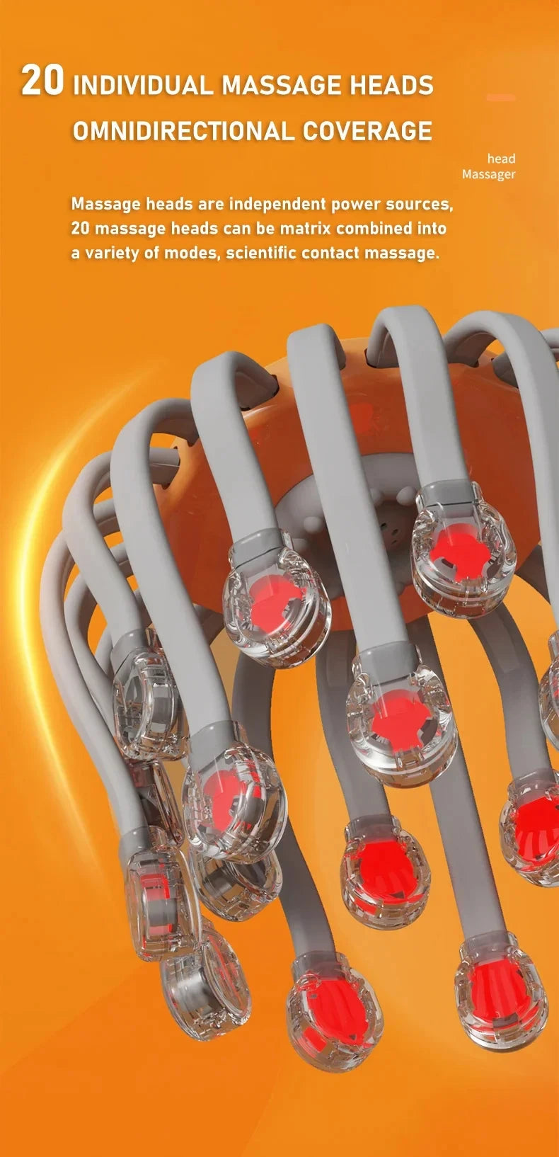 HOMEFISH 20-Head Scalp Massager Red Light & Vibration