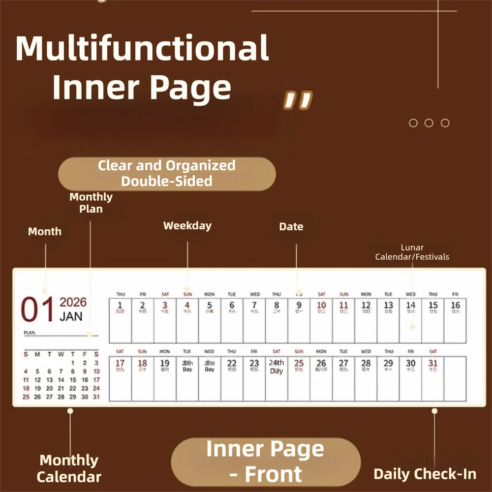 2026 Calendar Desk Calendar Portable Size Simple Style Desktop Display Desktop Decoration Monthly Planner Classroom Use Peaceful Pleasures Health and Wellness