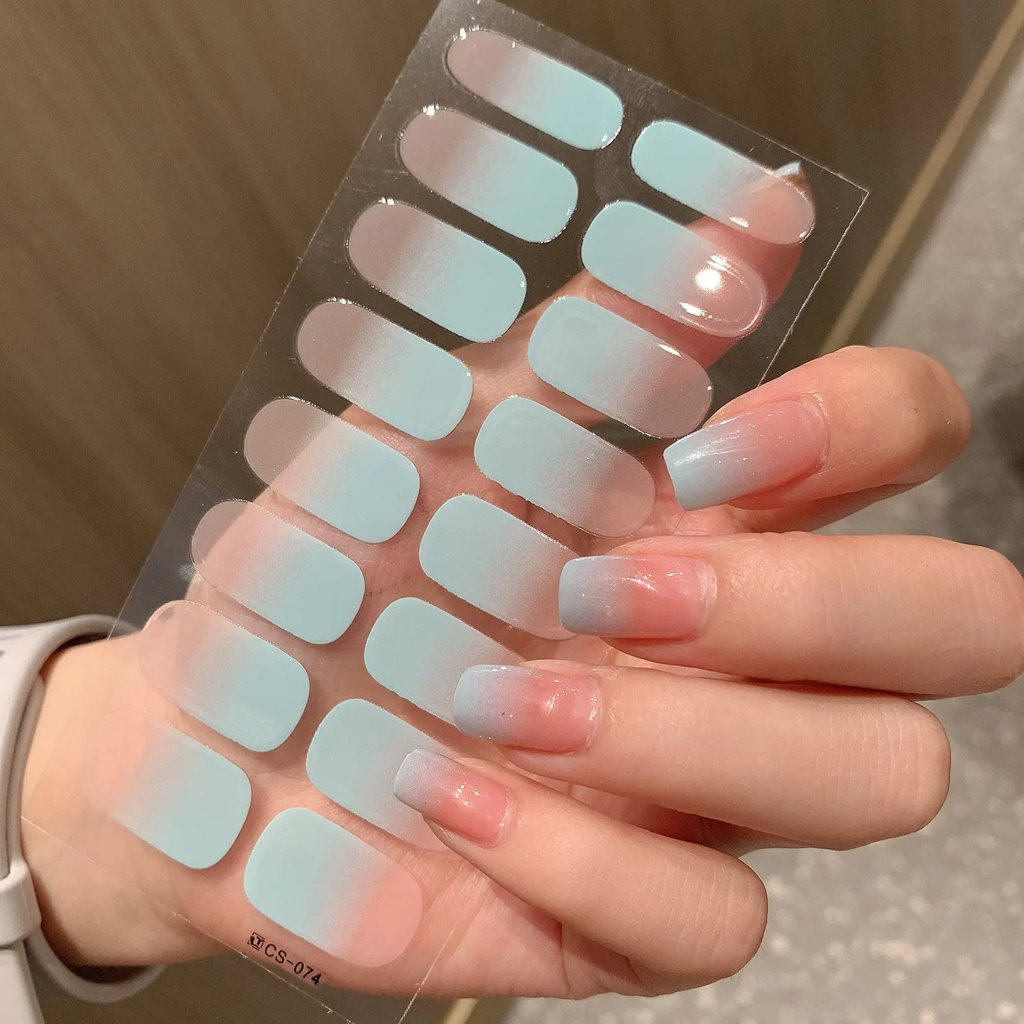 1 Sheet Semi Cured Wrap Gradient Nail Sticker Multi Color Solid Gel Full Cover Slider No Need UV Lamp Cured Fast Gel Nail Decal Peaceful Pleasures Health and Wellness Cs74