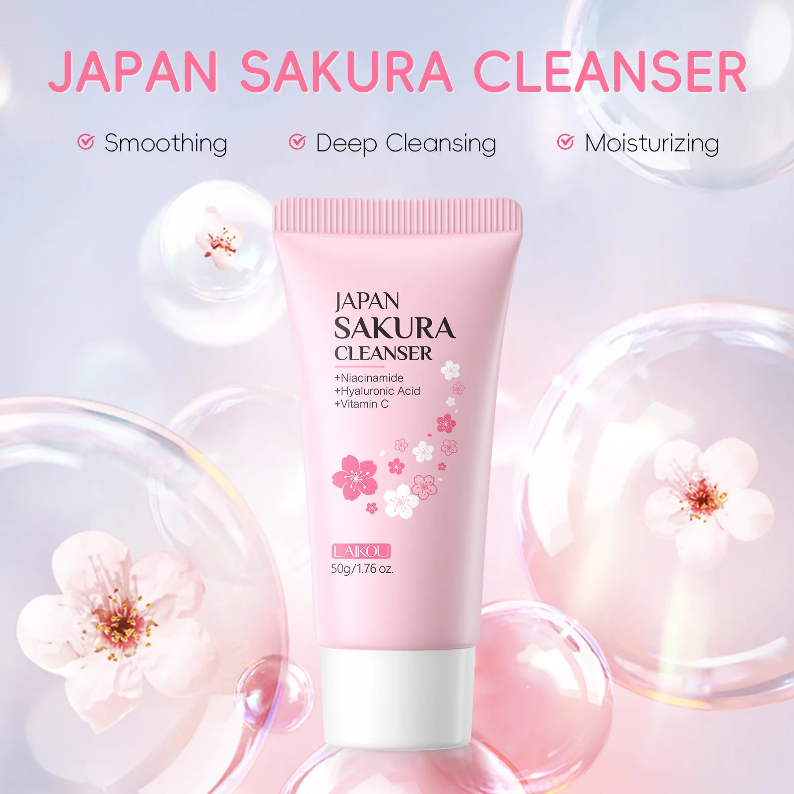 Laikou Sakura Facial Cleanser Deep Cleansing Pores Oil Control Moisturizing Brightening Face Wash Gentle For All Skin Types 50g Peaceful Pleasures Health and Wellness