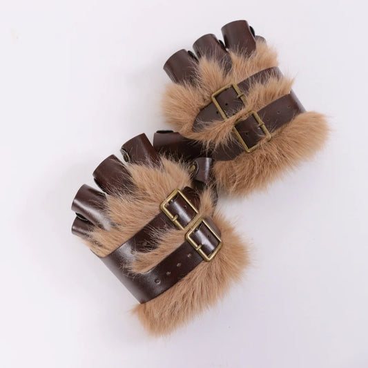Artificial Imitation Fur PU Leather Gloves Medieval Steampunk Gothic Peaceful Pleasures Health and Wellness