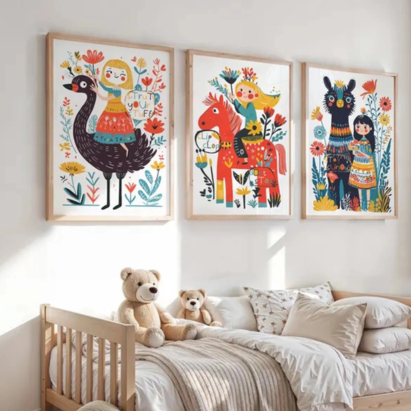 3-Piece Kids Horse & Bird Canvas Wall Art | Whimsical Decor