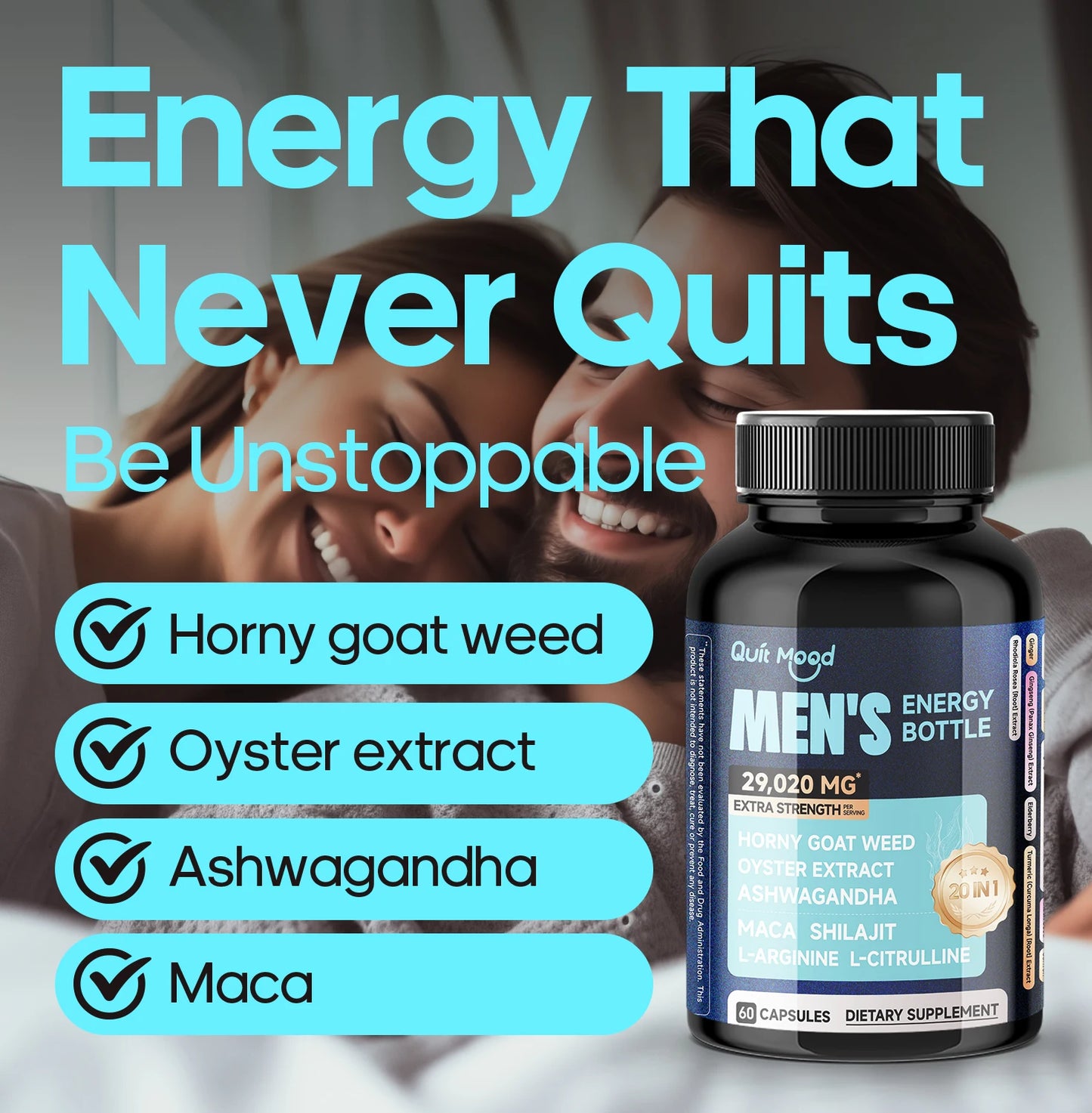 Men’s 20-in-1 Energy & Vitality Capsules – Horny Goat Weed, Maca, Oyster Extract & More | 60 Count Peaceful Pleasures Health and Wellness