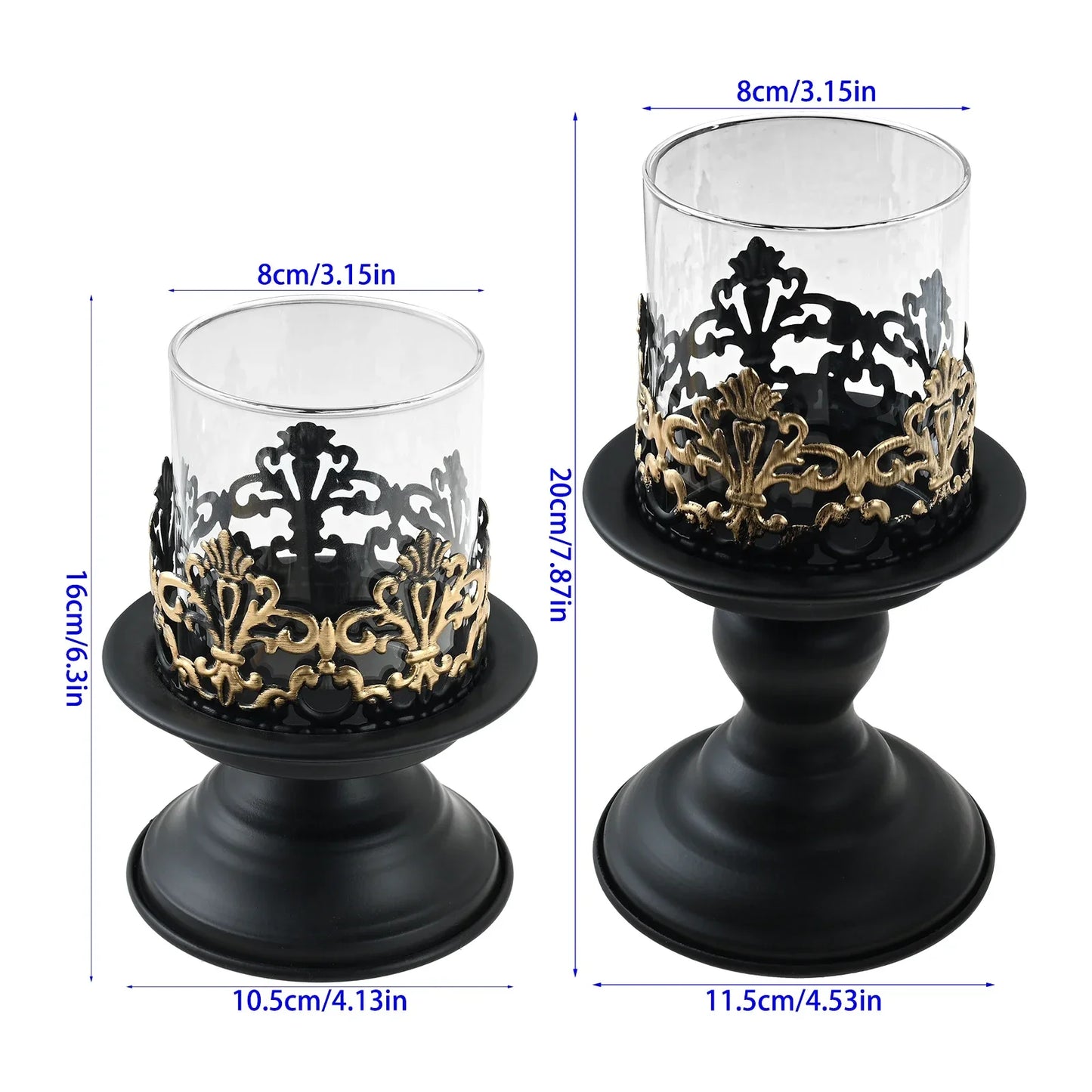 Black Iron Pillar Candle Holders Set of 2 | Home Decor Centerpiece