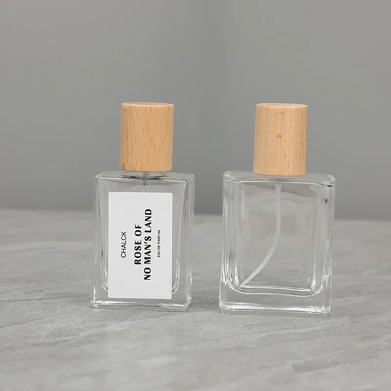 30ml Refillable Square Glass Perfume Bottle | Wooden Cap