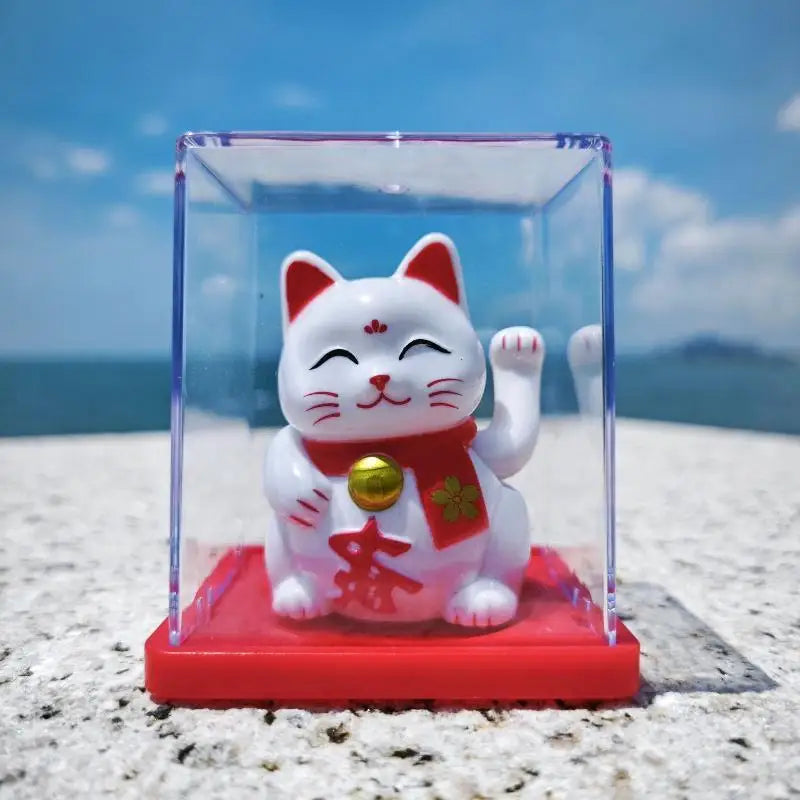 Solar Waving Lucky Cat Ornament | Mini 2" Desk Fortune Décor