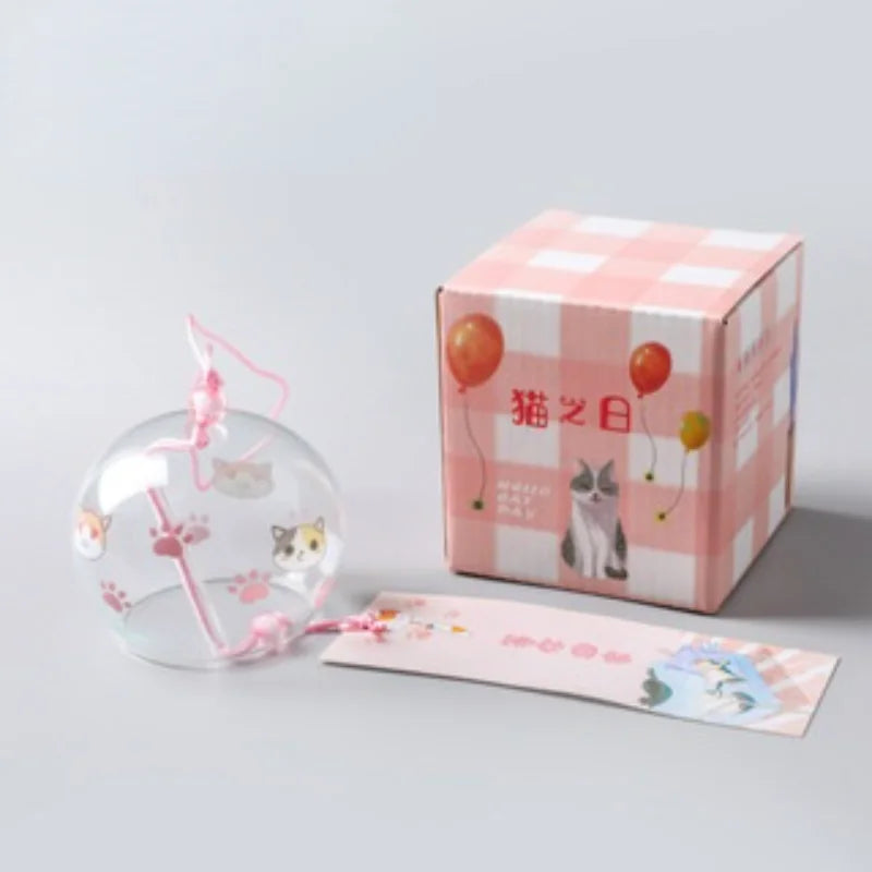 1pcs Japanese Wind Bell Handmade Wind Chimes Glass Furin Home Decors Spa Sakura Kitchen Office Decor Cherry Blossom Pattern Peaceful Pleasures Health and Wellness cat