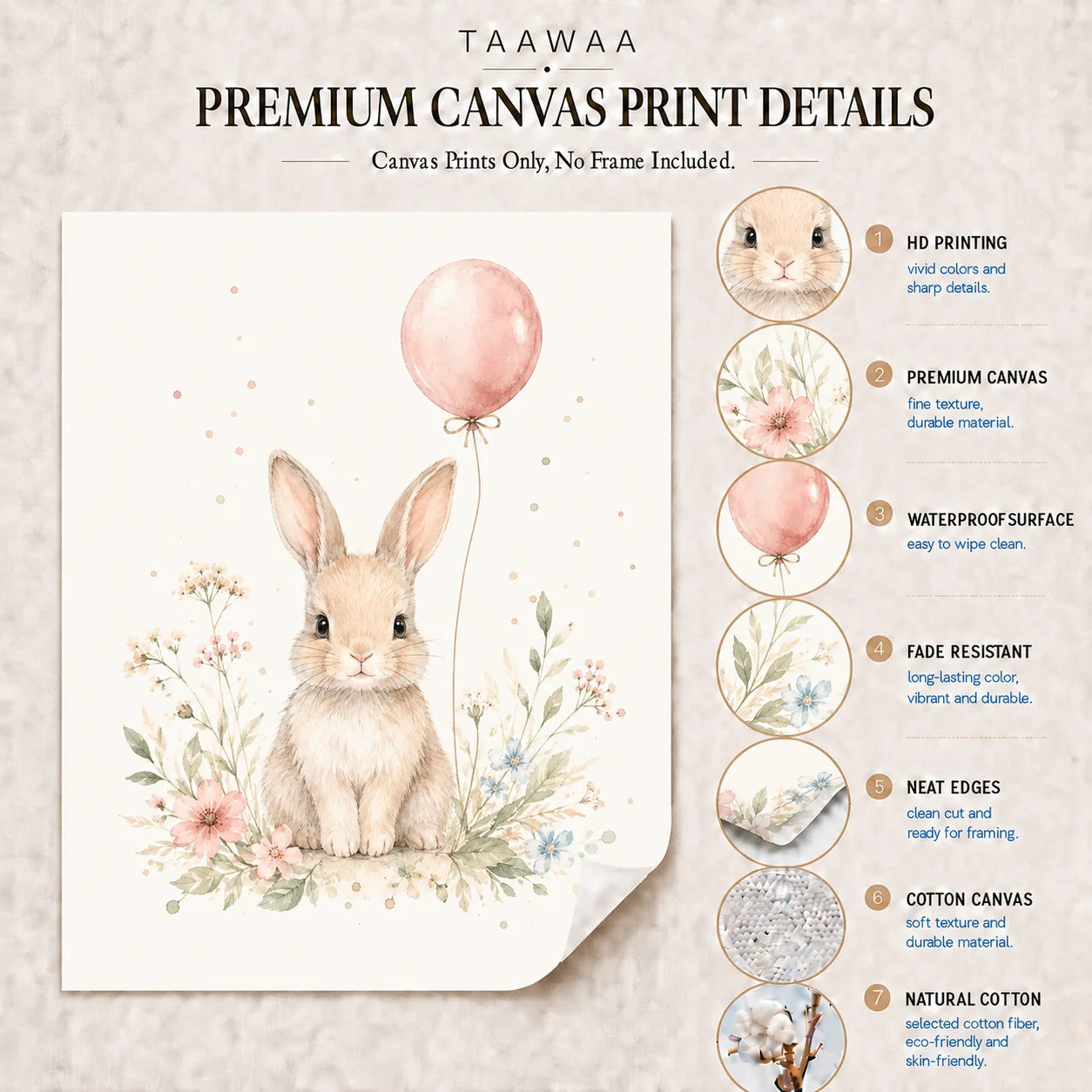 Nursery Animal Wall Art Cute Safari Canvas Painting Floral Poster Print Kids Bedroom Wall Decor Peaceful Pleasures Health and Wellness