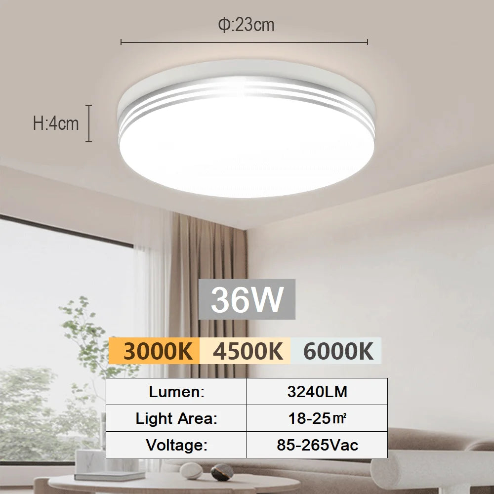 RUNTOIN Ultra-Thin LED Ceiling Light 18W–48W Round & Square