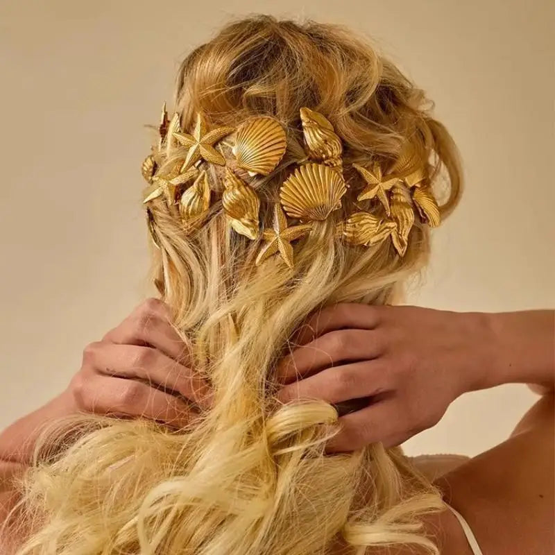 3-Pack Ocean Gold Hair Clips – Starfish, Shell & Conch