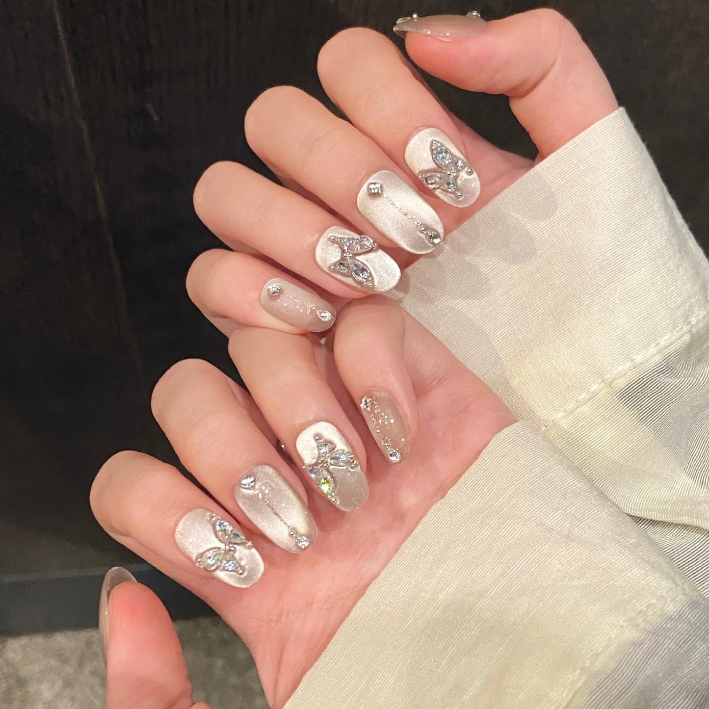 10pcs Handmade Press on Nails Shiny Sliver Cat Eye Fake Nail Tips with Sliver Butterfly Design Wearable Fashion False Nails Peaceful Pleasures Health and Wellness