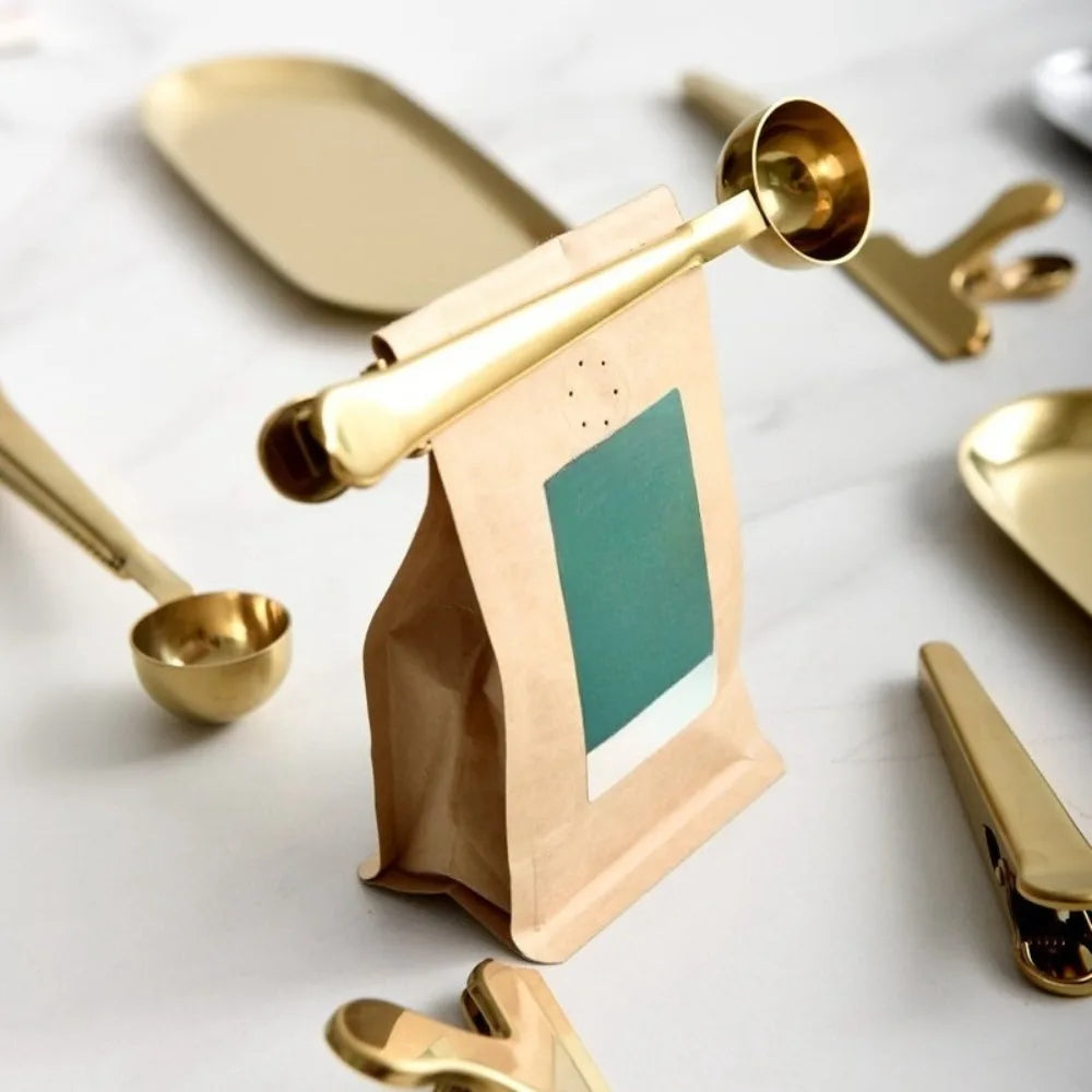 2-in-1 Coffee Scoop Stainless Steel Coffee Powder Measuring Scoop with Sealing Clip Tea Milk Powder Scoop Coffee Accessories Peaceful Pleasures Health and Wellness