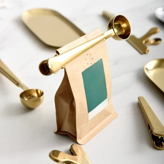 2-in-1 Coffee Scoop Stainless Steel Coffee Powder Measuring Scoop with Sealing Clip Tea Milk Powder Scoop Coffee Accessories Peaceful Pleasures Health and Wellness