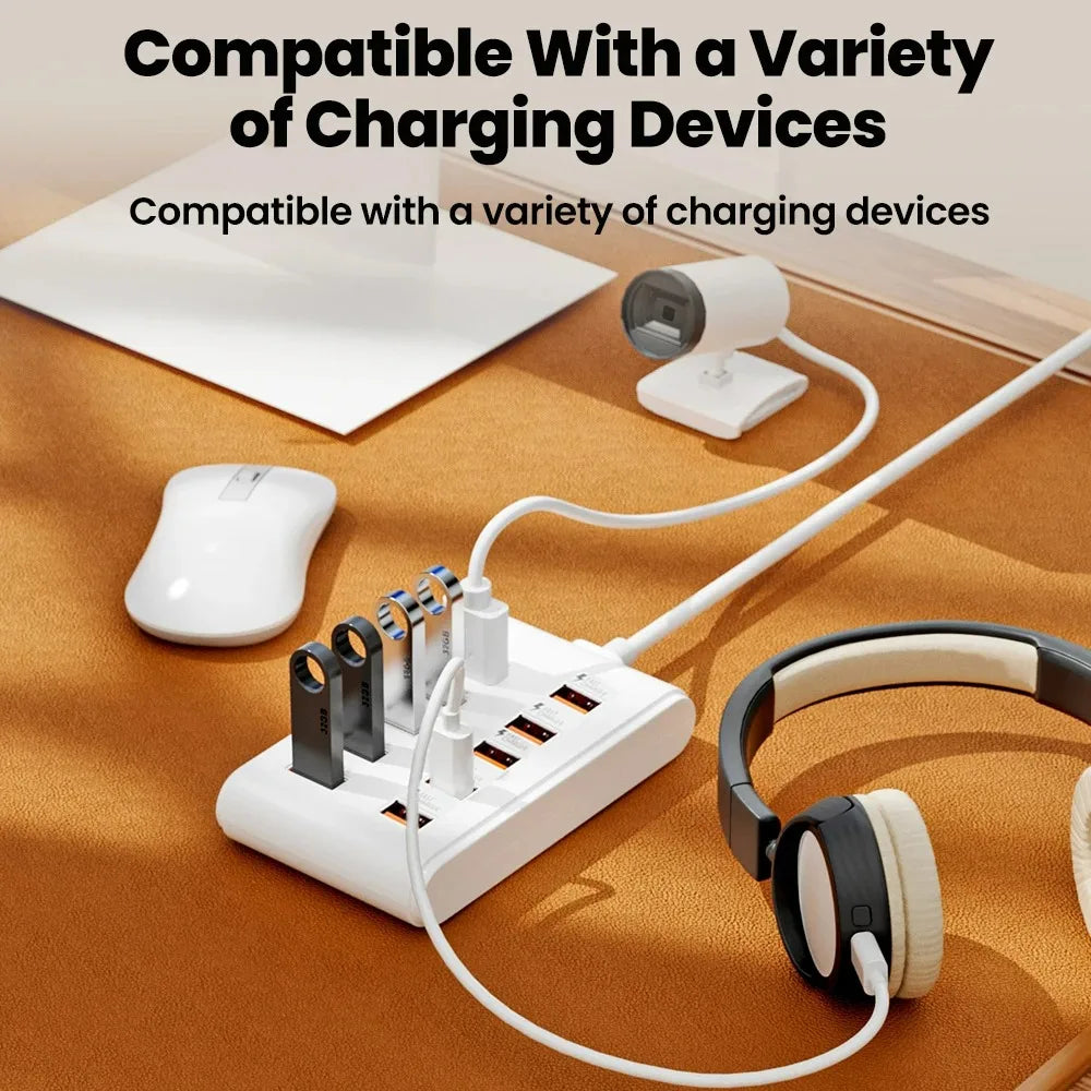 10-in-1 USB Desktop Charging Station | 25W Multi-Port Fast Charger