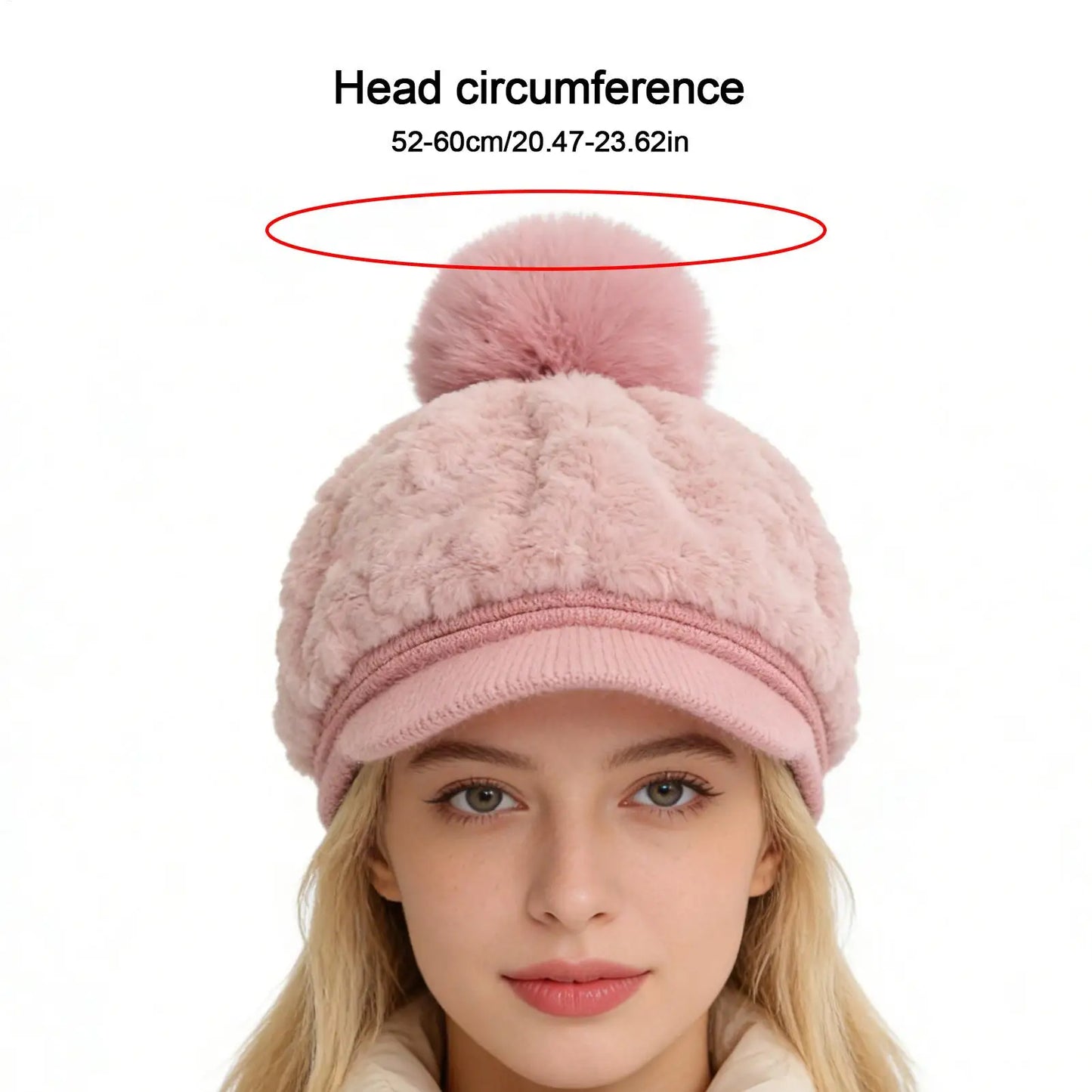 Women's Pom-Pom Fleece Beanie Hat with Brim | Winter Warm