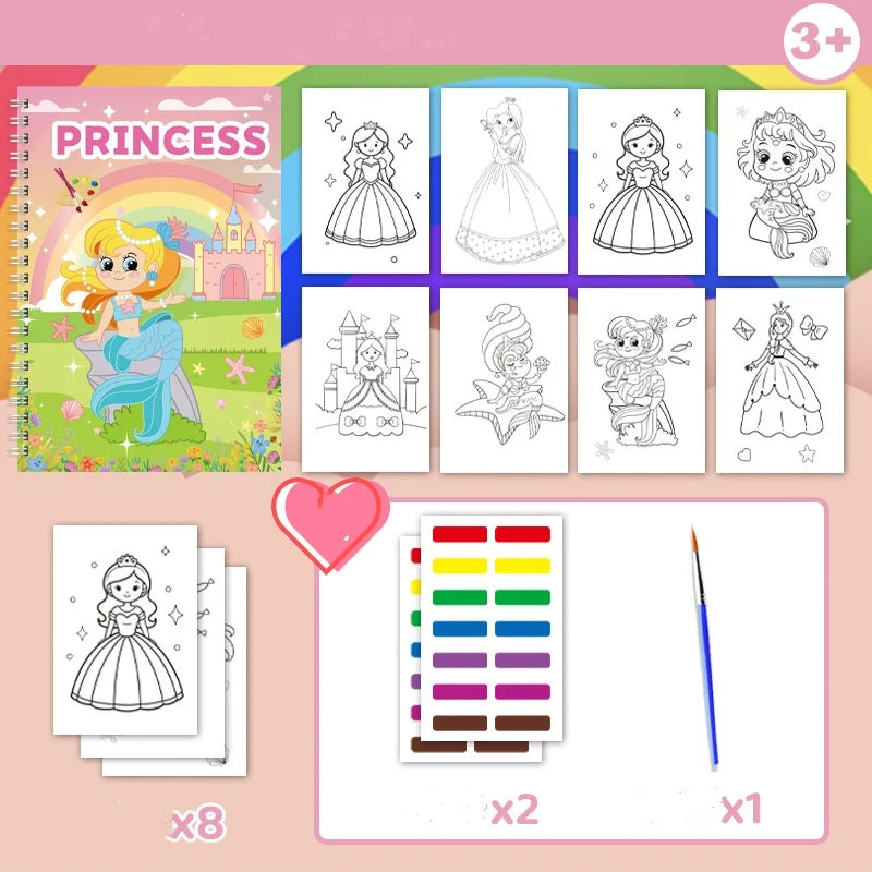 Reusable Watercolor Coloring Book Toddlers Kids Paints Animal Designs