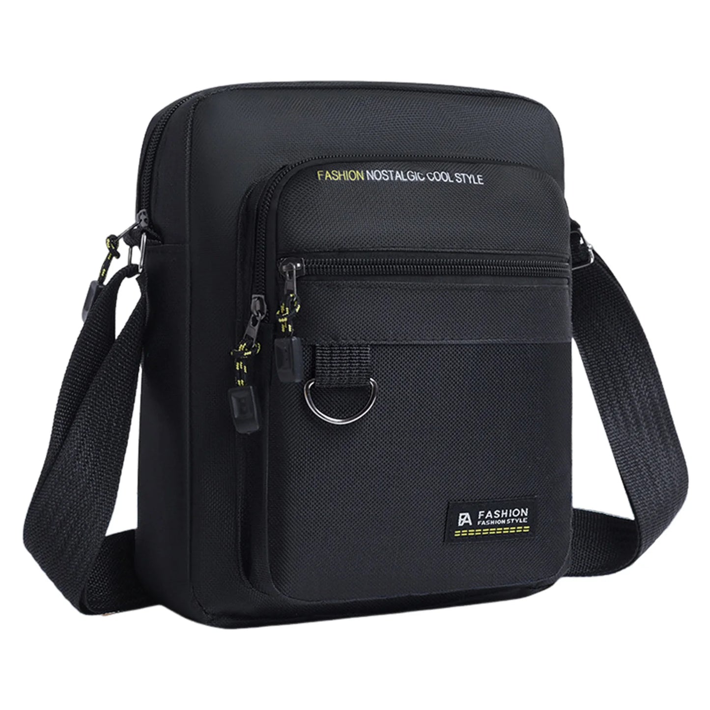 Waterproof Oxford Crossbody Bag Men Shoulder Bag Multi Layer Design Adjustable Strap Commuter Travel Lightweight Durable Peaceful Pleasures Health and Wellness black