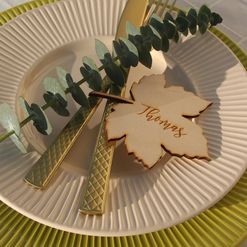 Personalized Maple Leaf Place Cards – Wooden Autumn Wedding Tags Wooden Place Cards Peaceful Pleasures Health and Wellness