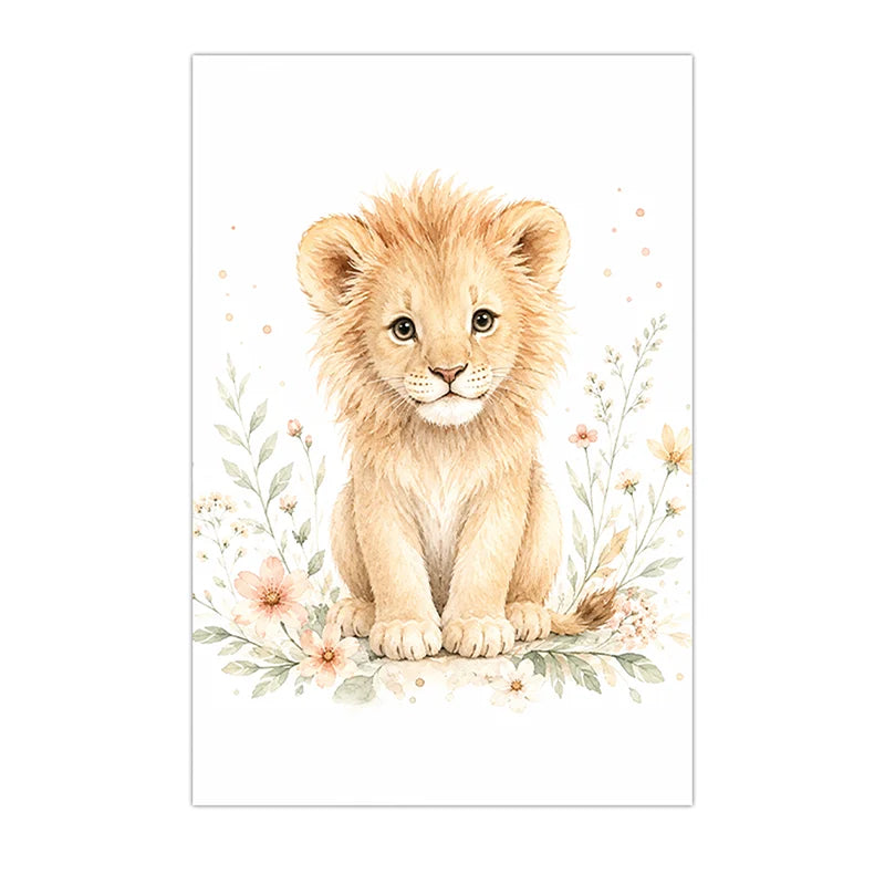 Nursery Animal Wall Art Cute Safari Canvas Painting Floral Poster Print Kids Bedroom Wall Decor Peaceful Pleasures Health and Wellness 02 30x40cm No Frame China Mainland