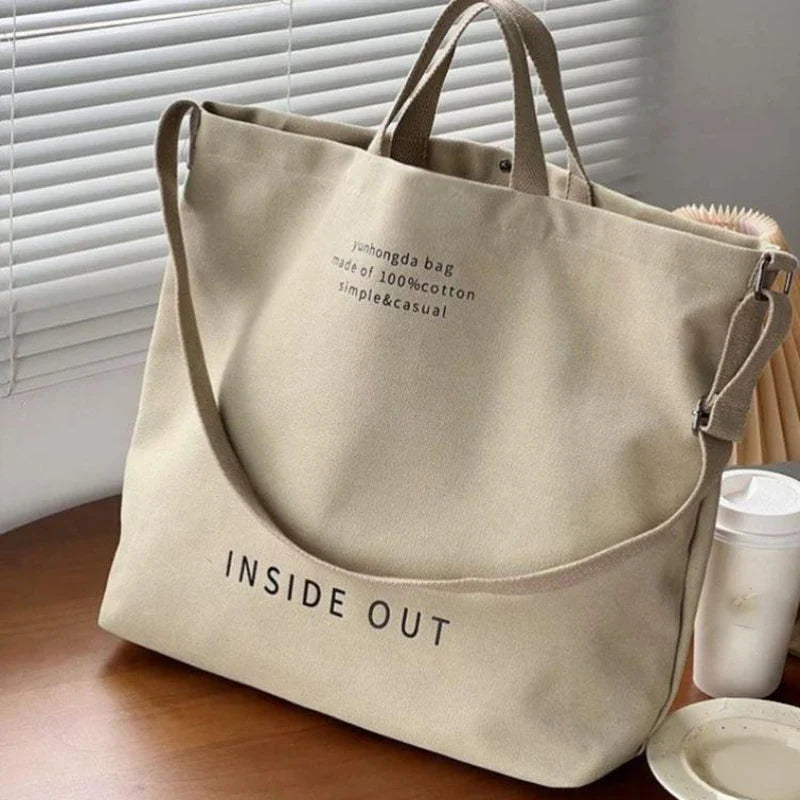 Beige Canvas Tote Bag – Large Capacity Shoulder Bag | JETTING