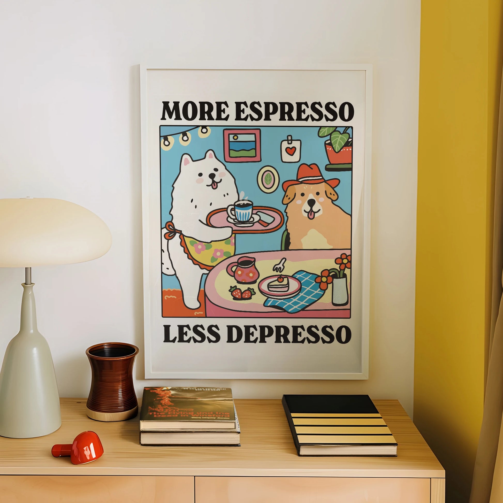 More Espresso Less Depresso Cartoon Dog Wall Art Prints Canvas Painting Poster Picture For Living Children Room Home Decor Gift Peaceful Pleasures Health and Wellness