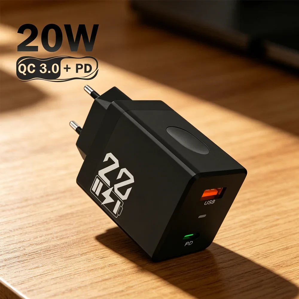 20W USB-A & USB-C Fast Wall Charger – QC 3.0 Quick Charge