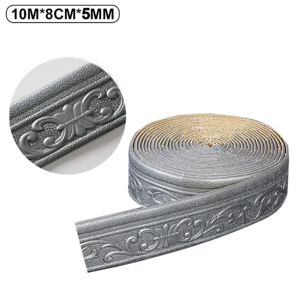 3D Self-adhesive Trim Decor 10mx8cmx5mm Wall Border Strip Waterproof