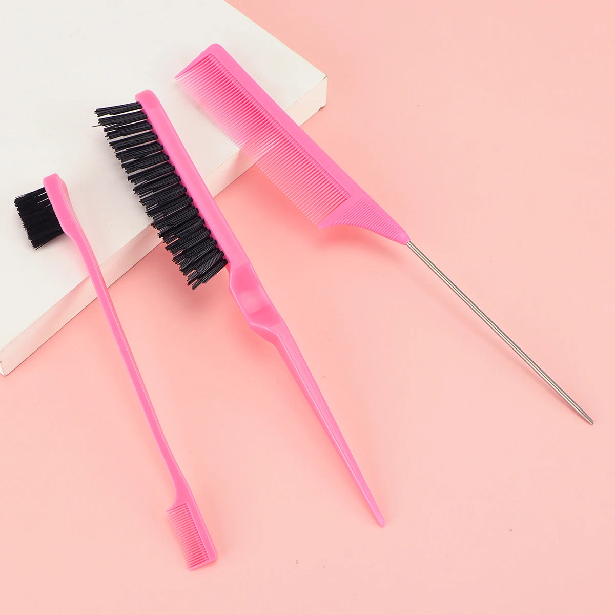 New 3pcs Hair Brush Set Sharp-tail Comb Three-row Hair Comb Steel Needle Mouse Tail Comb Toothbrush Eyebrow Brush Tool Peaceful Pleasures Health and Wellness