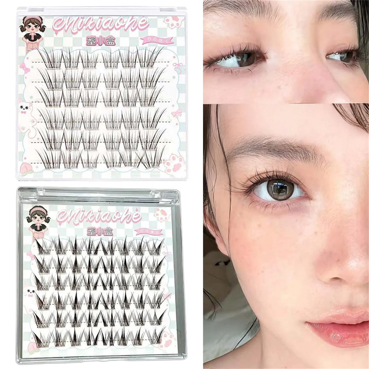 Glue-Free Cluster False Lashes – Soft Natural Manga Style 10–12mm