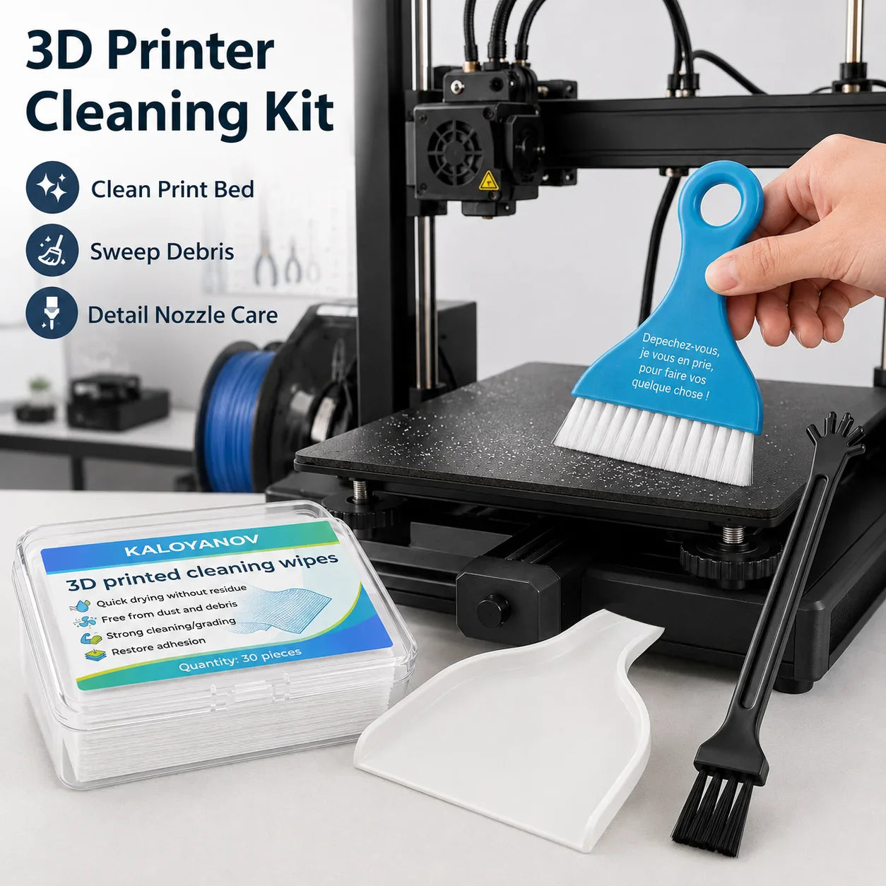 3D Printer Bed Cleaning Wipes 30PCS + Brush & Dustpan Set