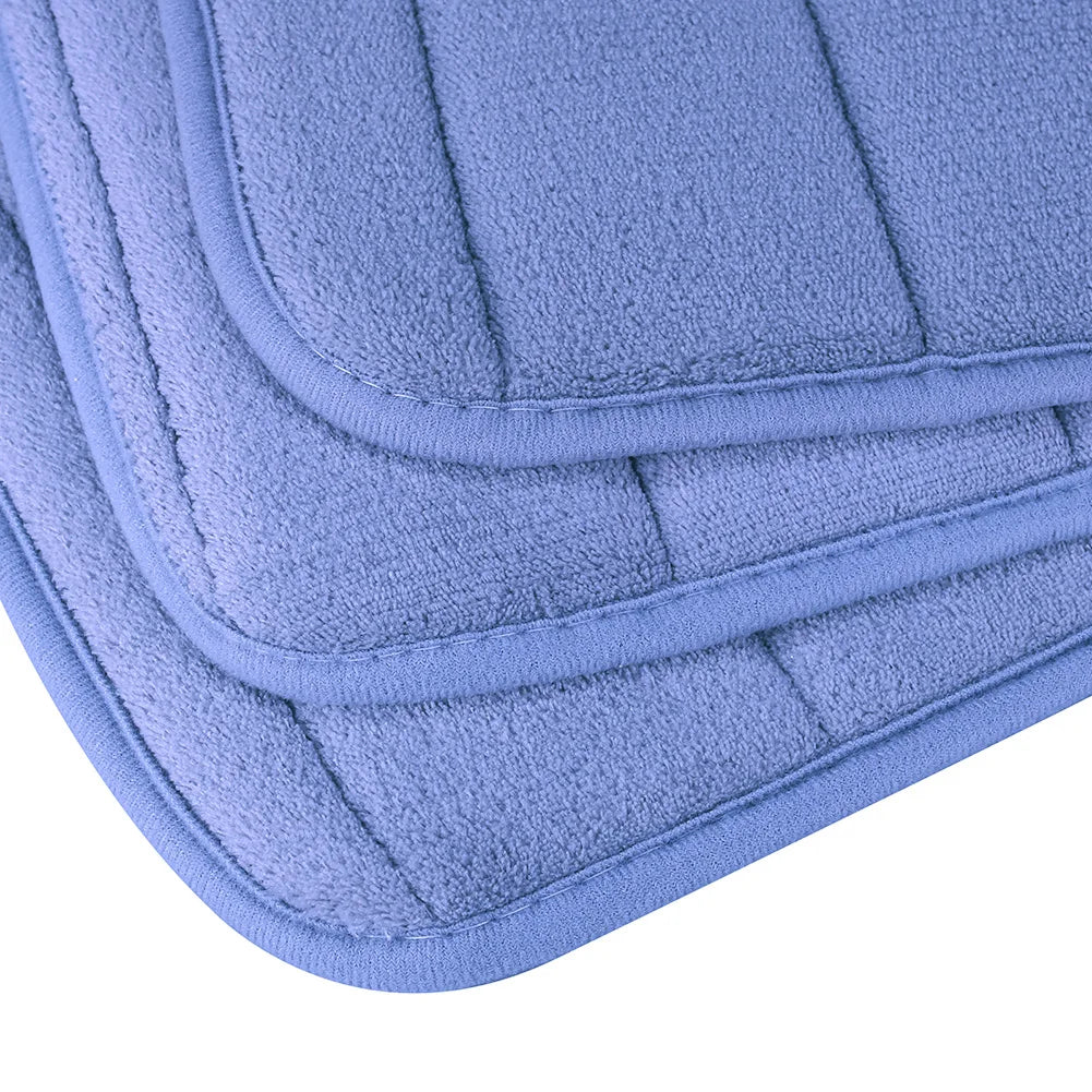 Memory Foam Bath Mat Set 3 Piece Thick Extra Soft Bathroom Non-Slip Rugs Super Water Absorbent Machine-Washable Toilet Floor Mat Peaceful Pleasures Health and Wellness Denim Blue Set 3 Piece