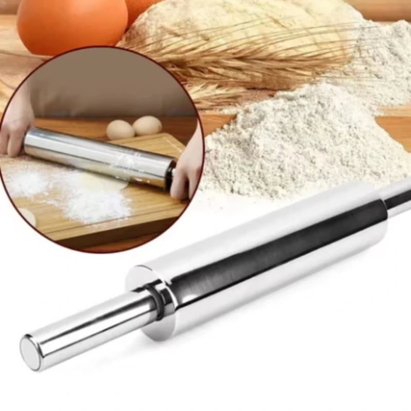 Household stainless steel rolling pin noodle pressing tool dumpling noodle rolling pin kitchen baking seamless roller rollingpin Peaceful Pleasures Health and Wellness