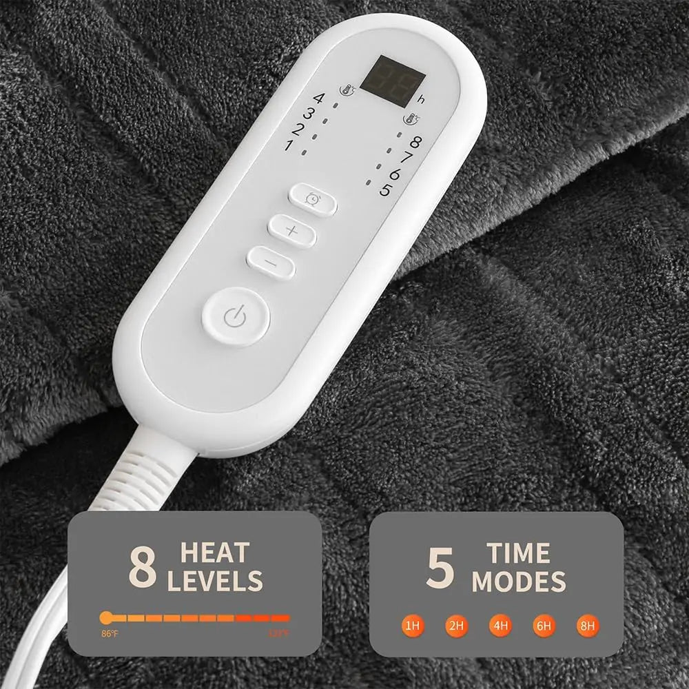 Twin Electric Heated Blanket 62x84" – Flannel & Sherpa, 8 Levels, ETL, Grey Peaceful Pleasures Health and Wellness