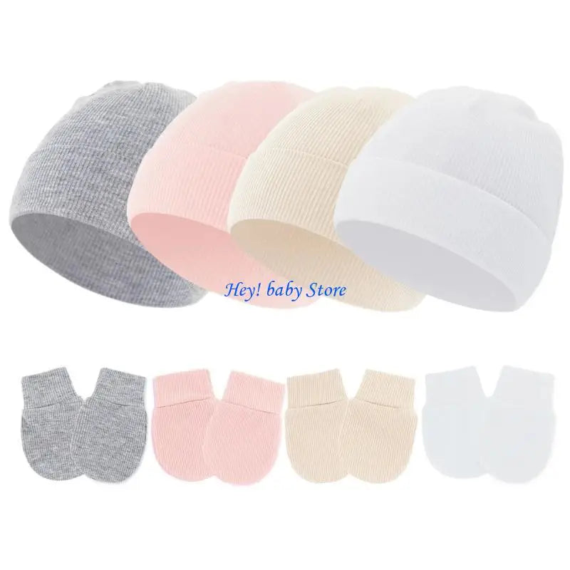 Newborn Baby Bonnet Hat & Anti-Scratch Mittens Set | Cotton