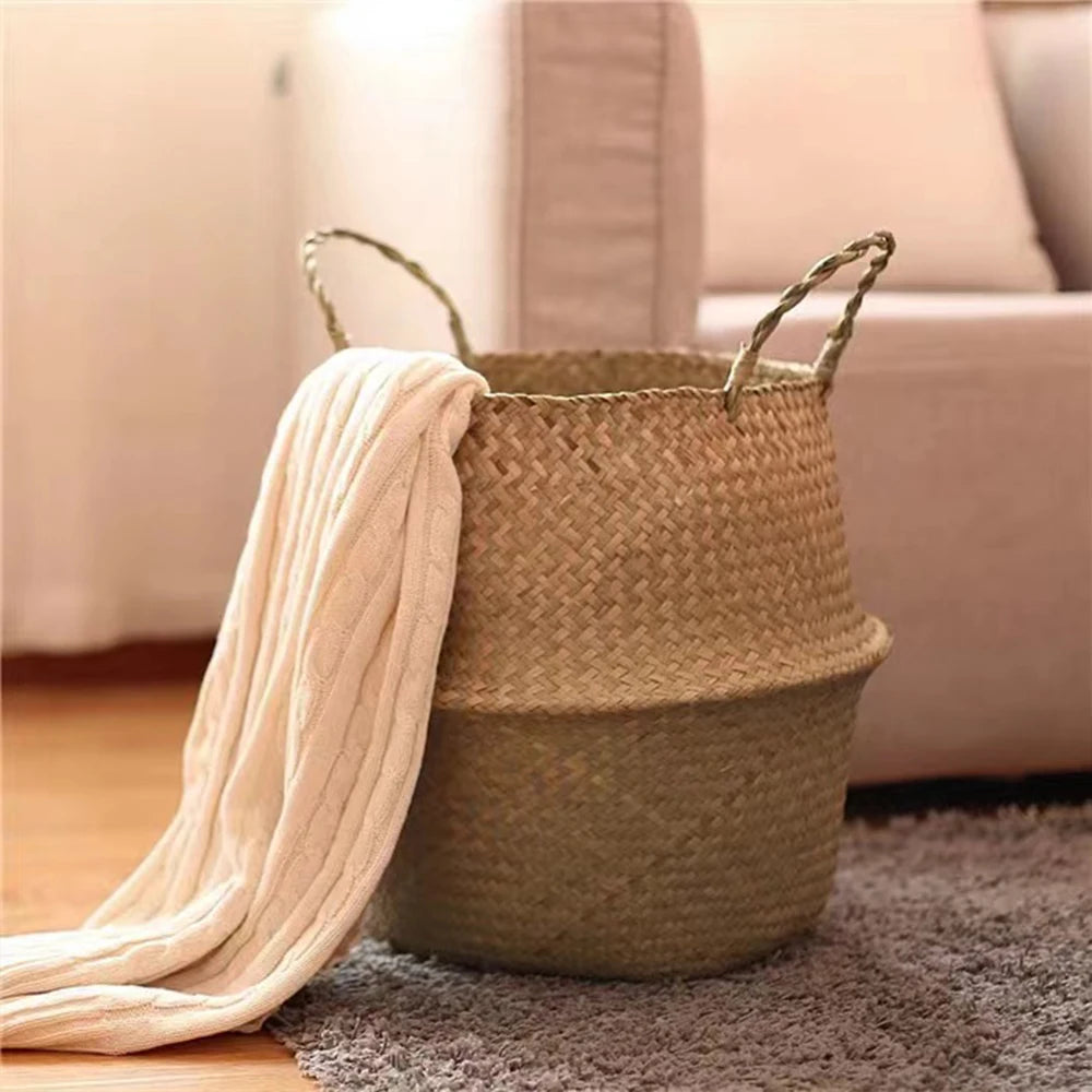Handwoven Seagrass Plant Basket with Handles | Home Decor