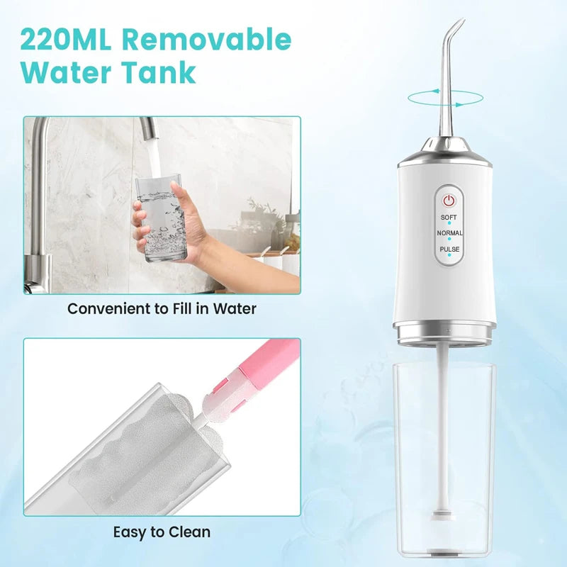 Portable Oral Irrigator USB Fast Rechargeable Mouth Washing Machine For Family Travel 3 Modes 4 Jet Tips Teeth cleaning machine Peaceful Pleasures Health and Wellness
