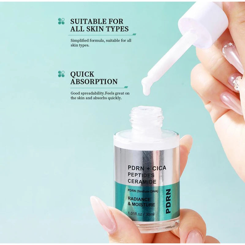 PDRN Cica Centella Serum 30ml Hydrating Repairing Face Essence Boosts Radiance Deeply Moisture Nourish Strengthens Skin Barrier Peaceful Pleasures Health and Wellness