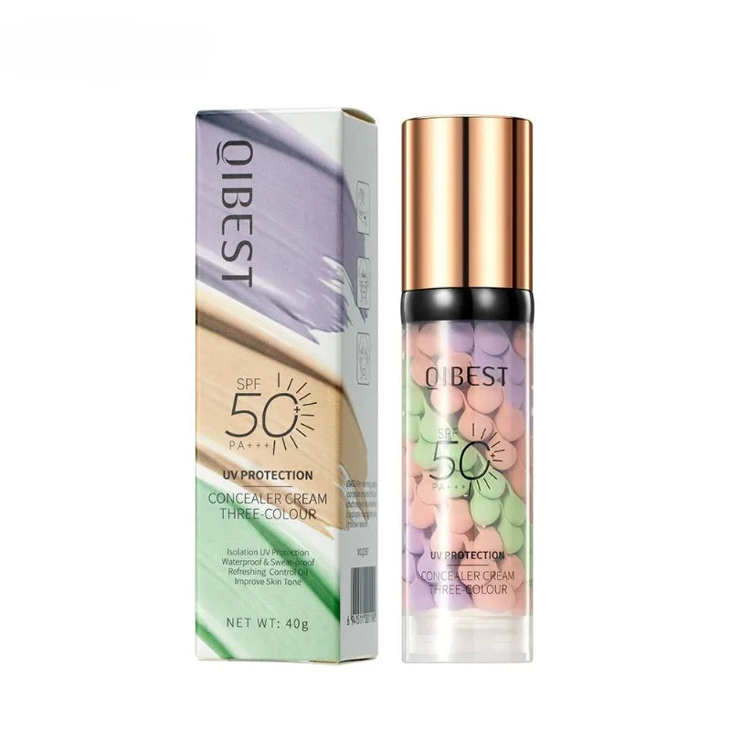 Face Makeup Primer Tri-color Cream Contour Color Isolation Waterproof Makeup Foundation Natural Makeup Base Brightening Cream40g Peaceful Pleasures Health and Wellness