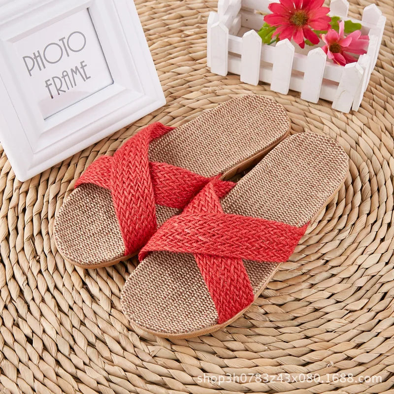 JPNTKY Men's Linen Beach Slippers | Non-Slip EVA Slides