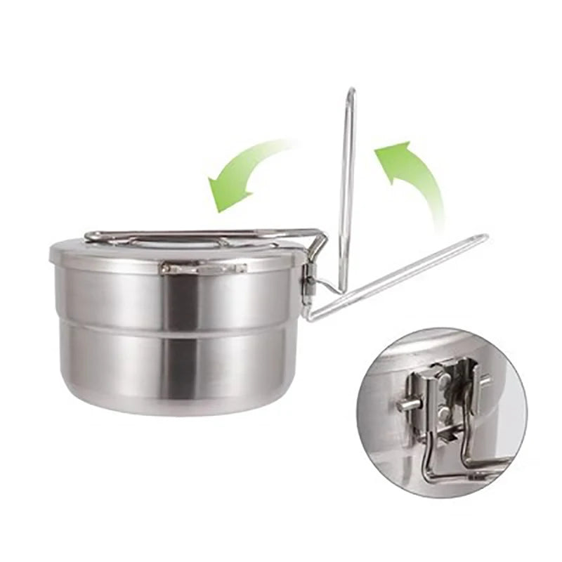 304 Stainless Steel Camping Bento Pot | Portable Outdoor Cookware