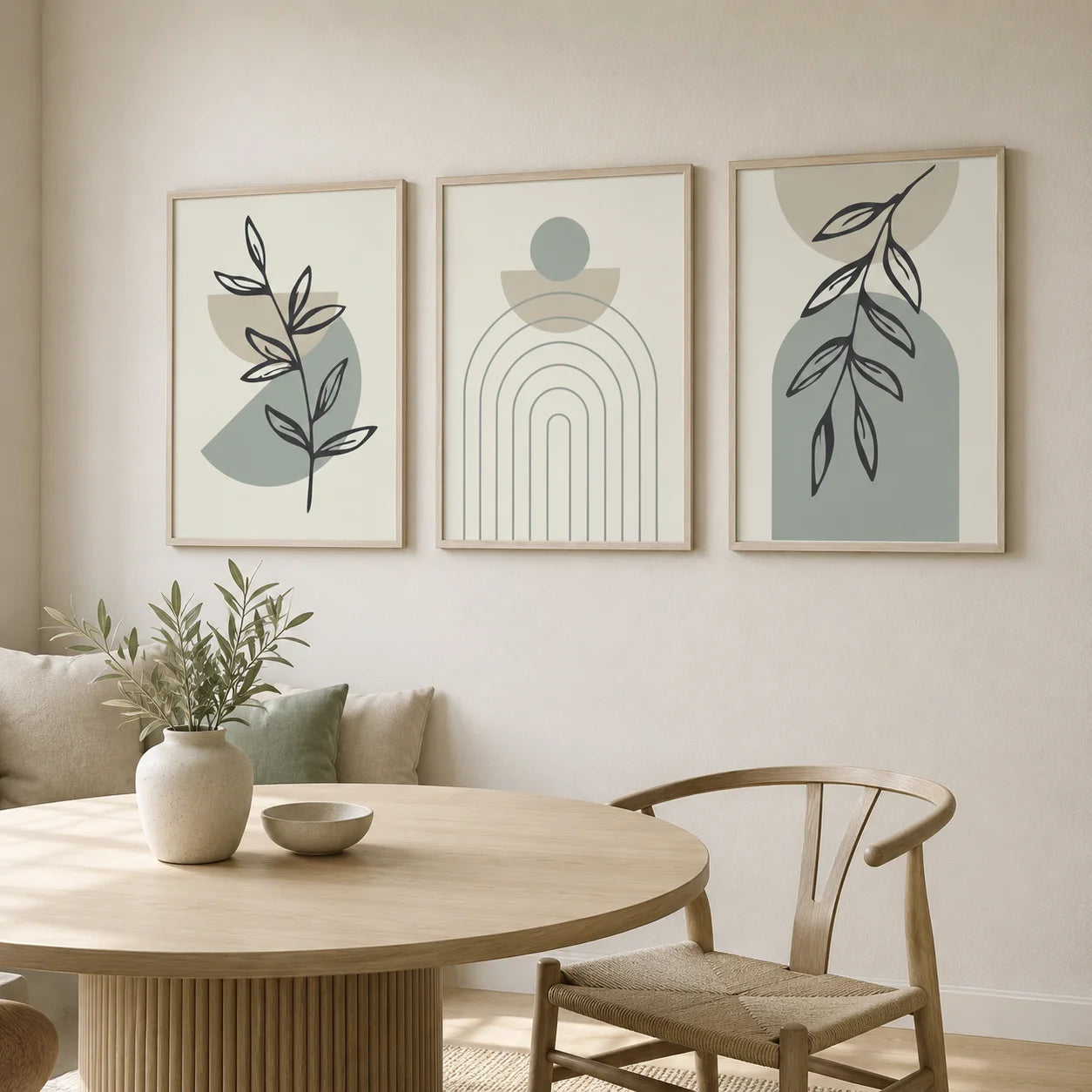 Nordic Minimalist Abstract Leaf Geometric Canvas Wall Art Print Canvas Wall Art Print Peaceful Pleasures Health and Wellness