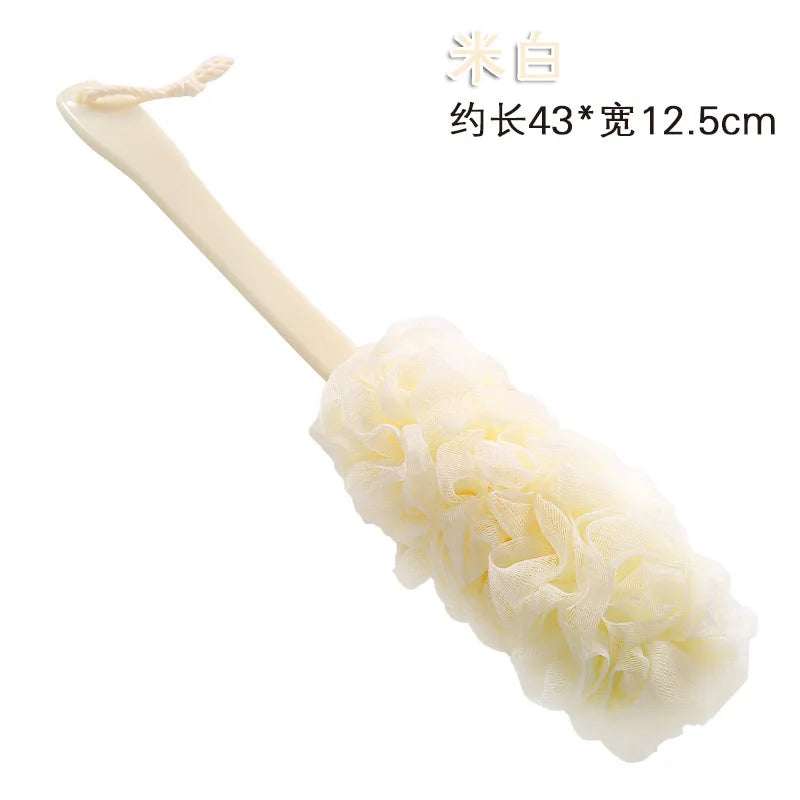 Long Handle Back Brush Body Scrubbers Shower Hanging Body Brush Sponges Soft Mesh Bath Shower Brushes Bath Accessories for Adult Peaceful Pleasures Health and Wellness Beige Metal