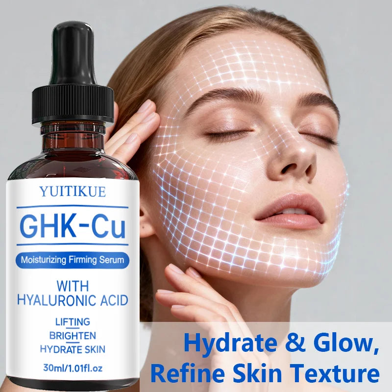 YUITIKUE GHK-Cu Serum with Hyaluronic Acid Moisturizing Firming Lifting Brightening Hydrating Facial Skin Care Serum 30ml Peaceful Pleasures Health and Wellness